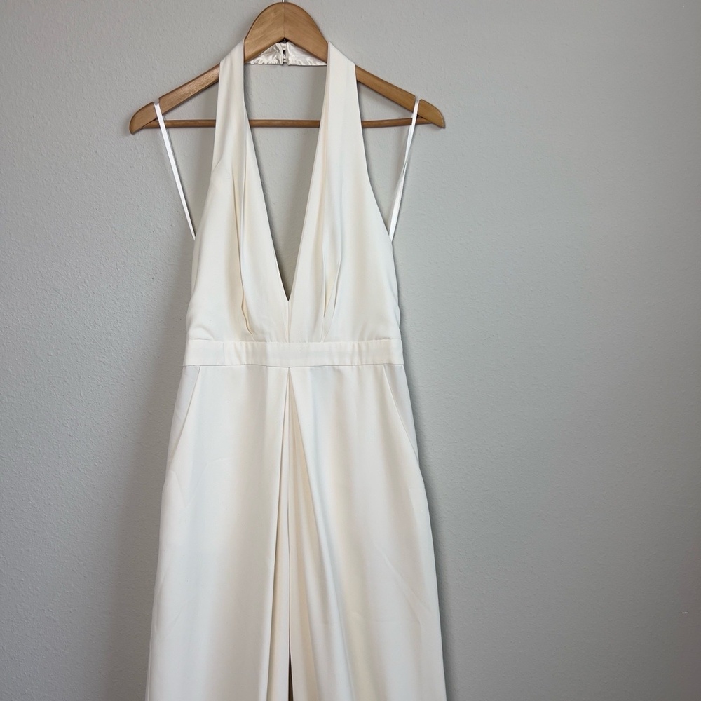 Jill Stuart Halter Wide Leg Jumpsuit White Off-White Elegant Flowy Deep V-Back - Picture 4 of 16